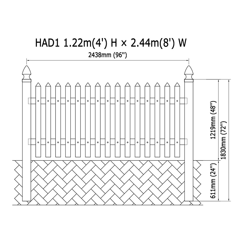 HAD1 pvc face mounted pickets fence