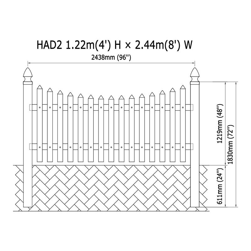 HAD2 white vinyl fence 4'Hx8'W