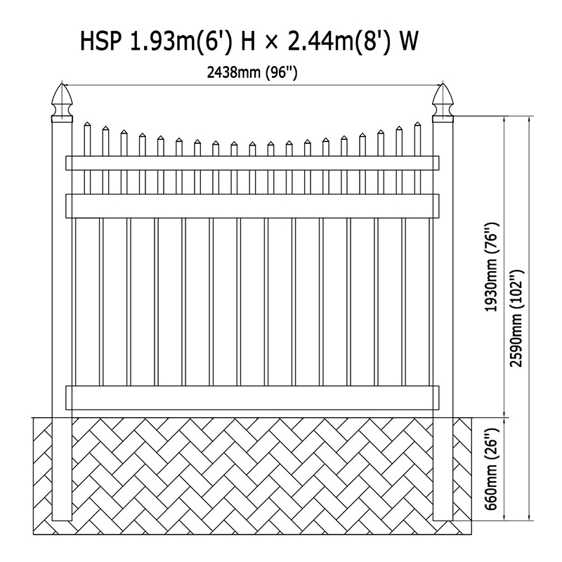 HSP picket top pvc semi-private fence